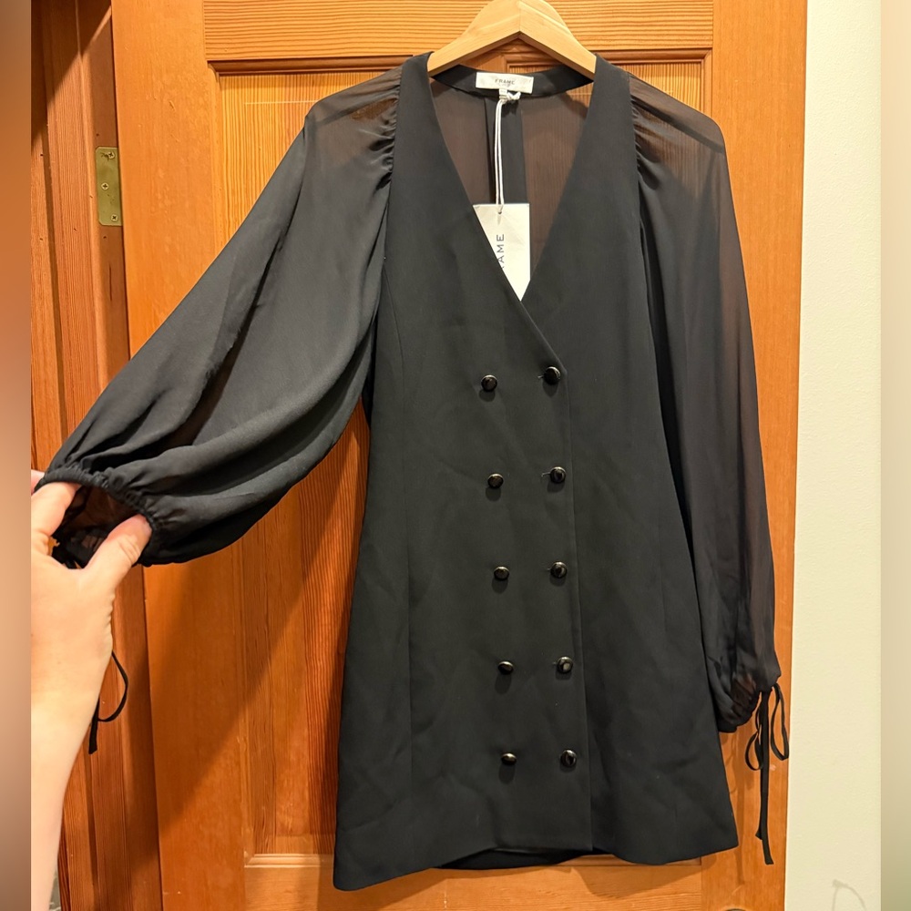 NWT Frame Black Sheer Sleeve Blazer Dress